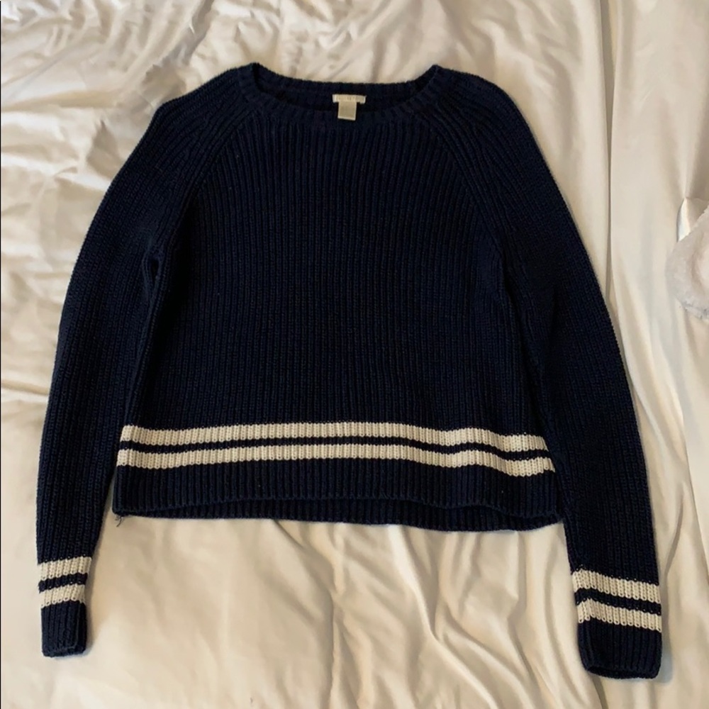 Navy Blue Forever 21 sweater with cream stripes.